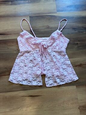 Garage Light Pink Lace Cami Romper with Tie Front